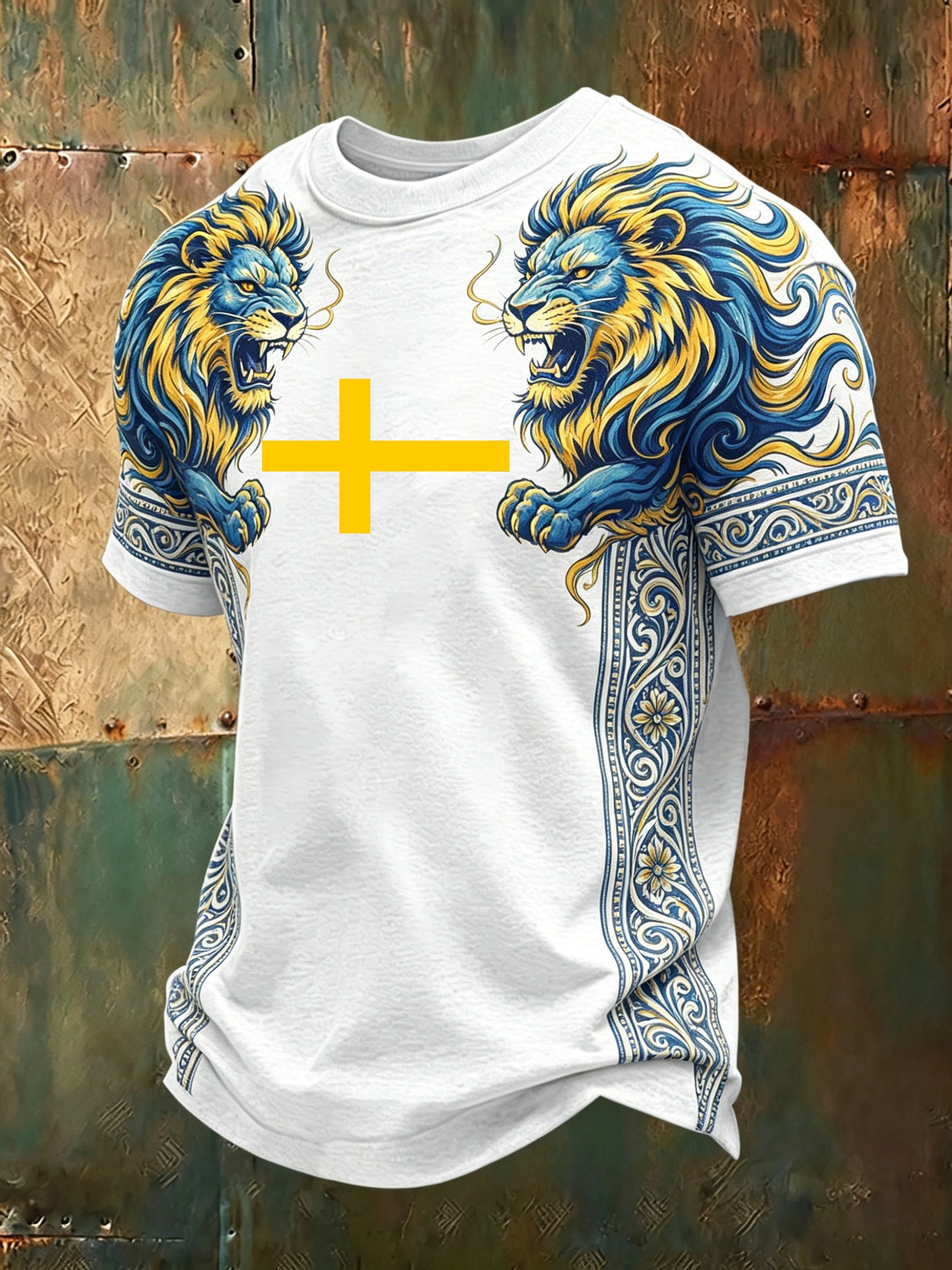 Herrkonsttryck med svensk flagga i färgschema och korta ärmar T-shirt