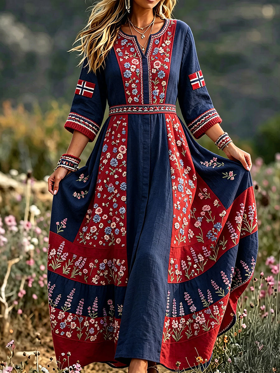 Damekjole i nordisk skandinavisk stil med blomstermaleri