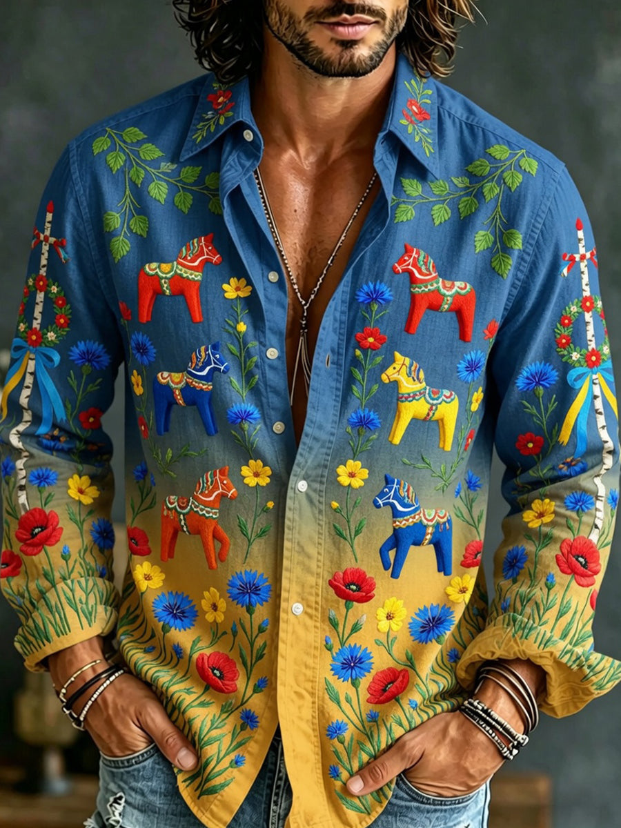 Retro Svensk Midsommar Konst Print Casual Shot