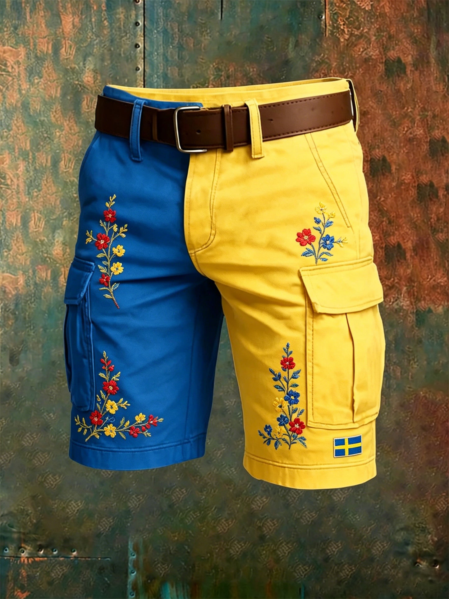 Herrshorts med konsttryck som hyllar Sveriges nationaldag och midsommarfesten