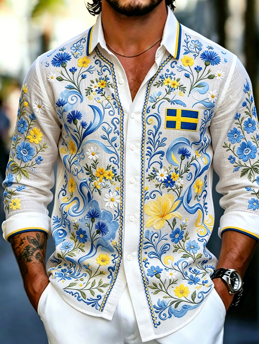 Herrkläder Svensk midsommarfest konsttryck långärmad tröja