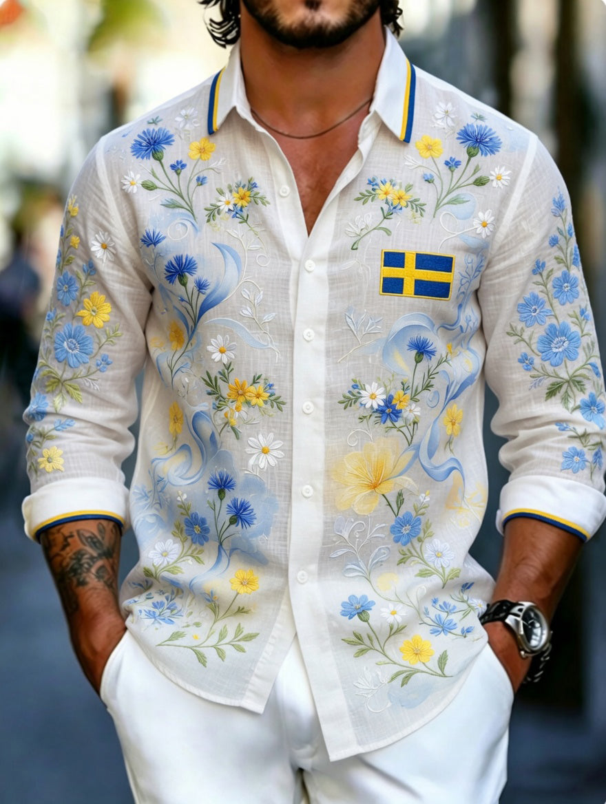 Herrkläder Svensk midsommarfest konsttryck långärmad tröja