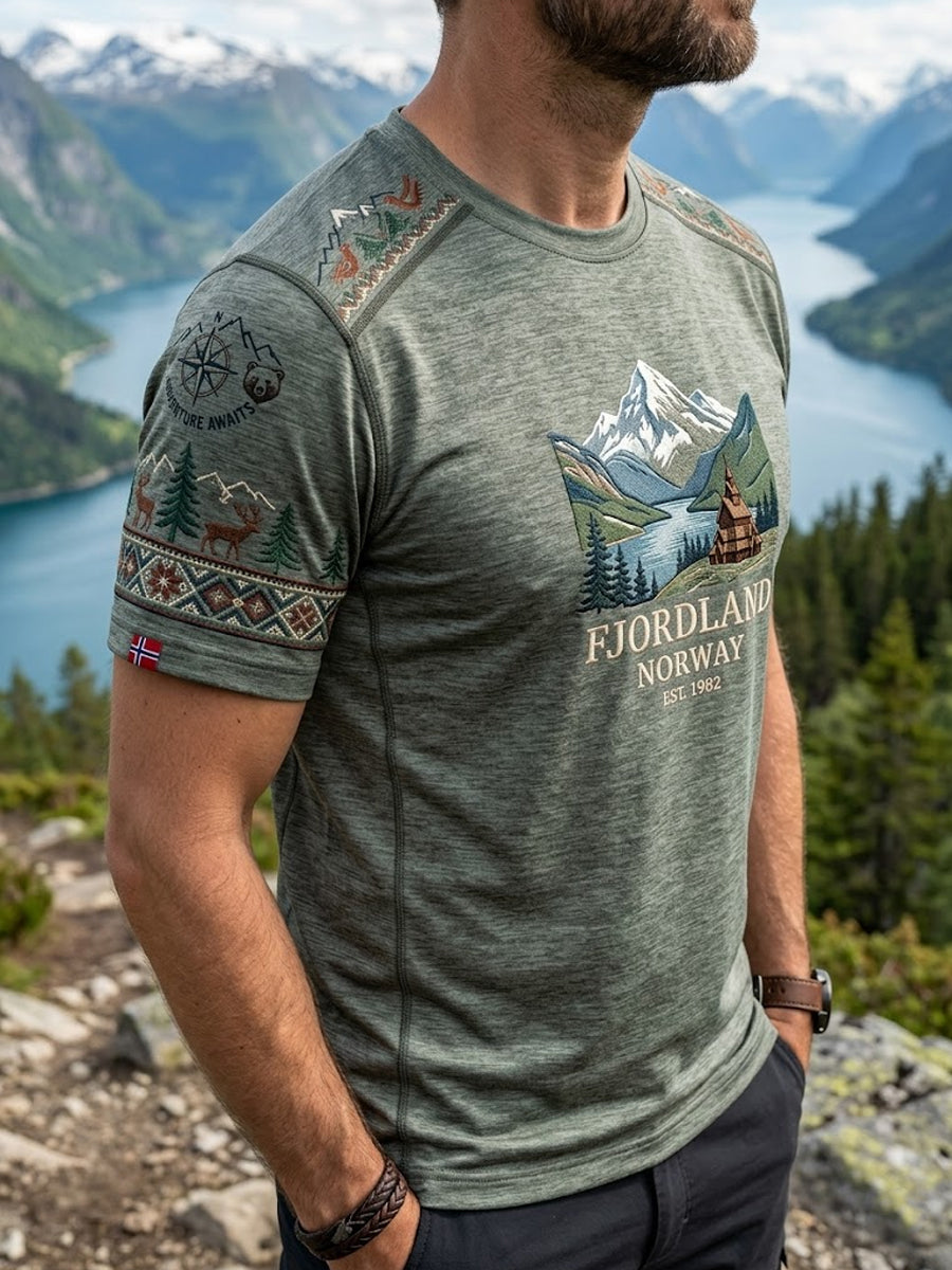 Menns Retro Norske Fjord utendørs T-shirt