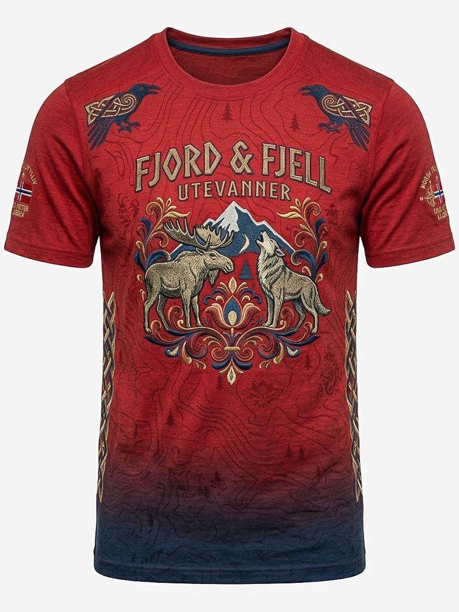 Menns Retro norsk landskap utendørs T-shirt