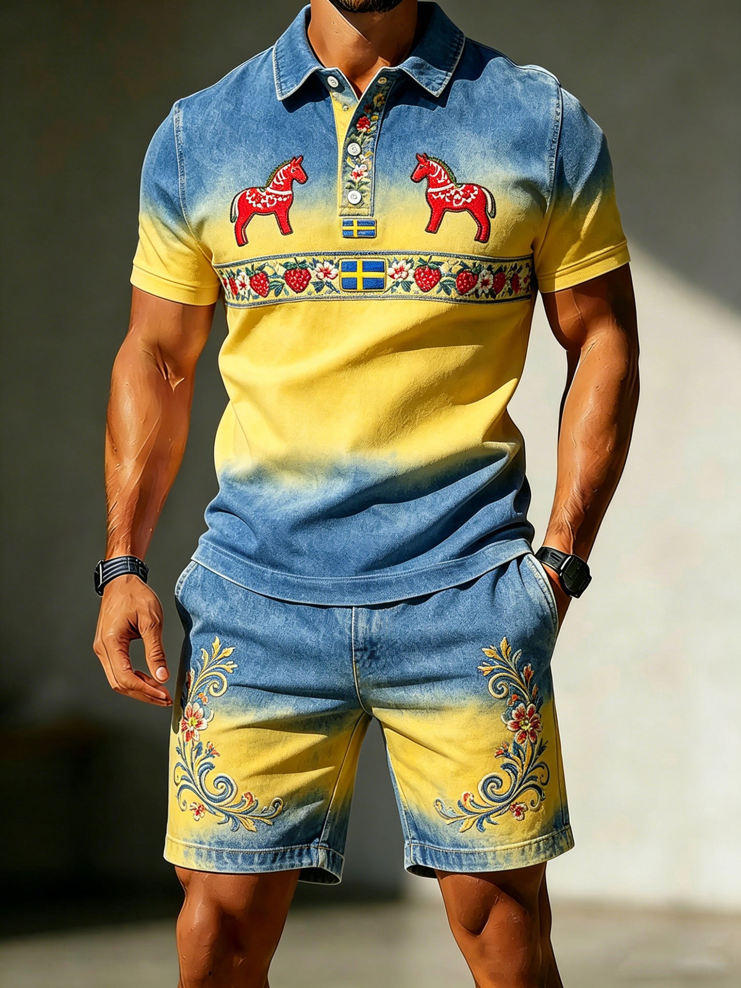 Mäns svenska midsommarfestival minneskonst Print Polo Set