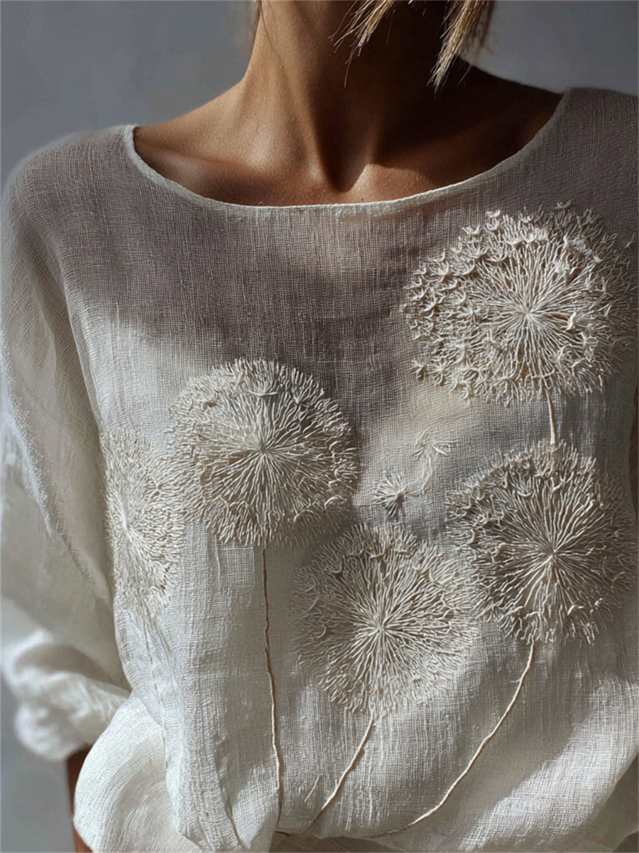 Kvinnors Vintage Classy Dandelion Skriv ut andaskrävande lin tunik