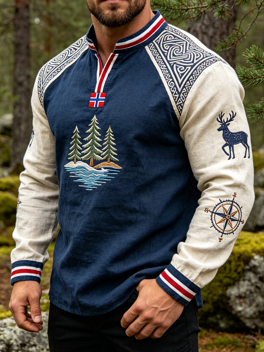 Herrens Vintage kompass Totem, lang-ærmet T-shirt