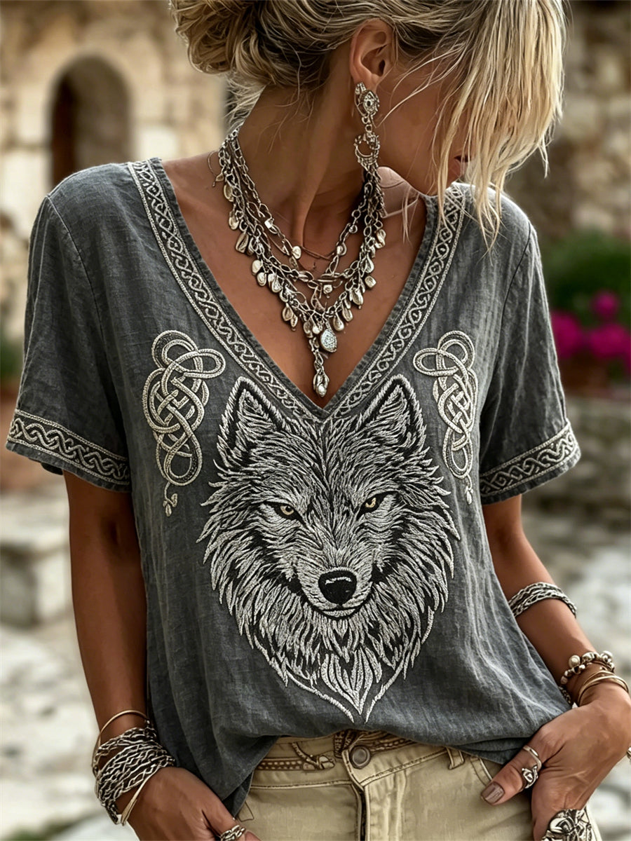 Damens Viking Wolf Fenrir Celtic Knop Skriv ut linne T-shirt
