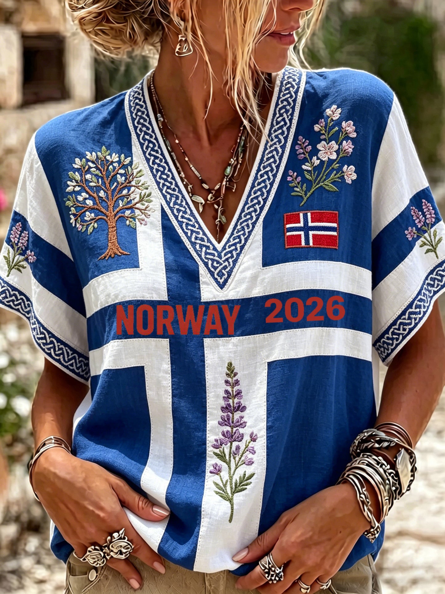 Kvinnernes norske fotballkamp jubelkunst Print V-Neck øverst
