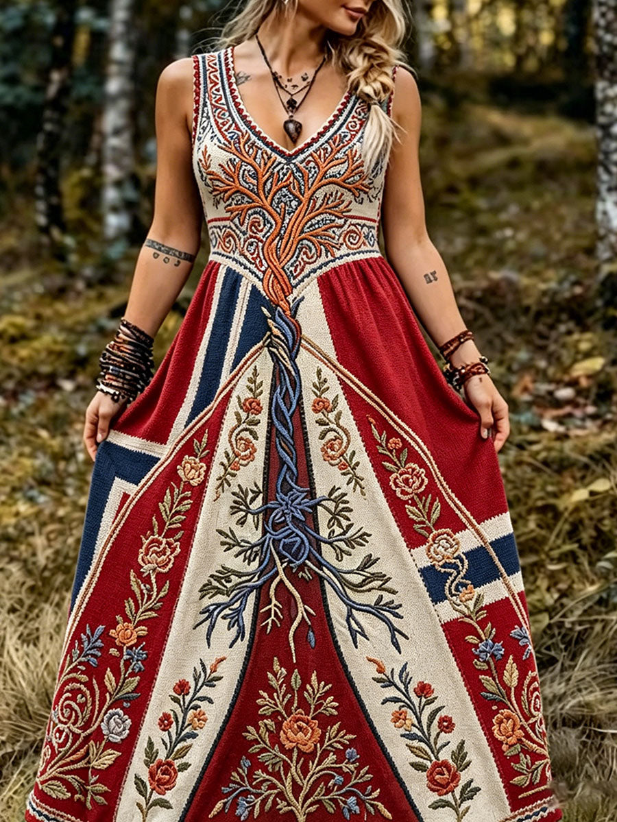 Damekjole i skandinavisk stil med nordisk blomstermotiv