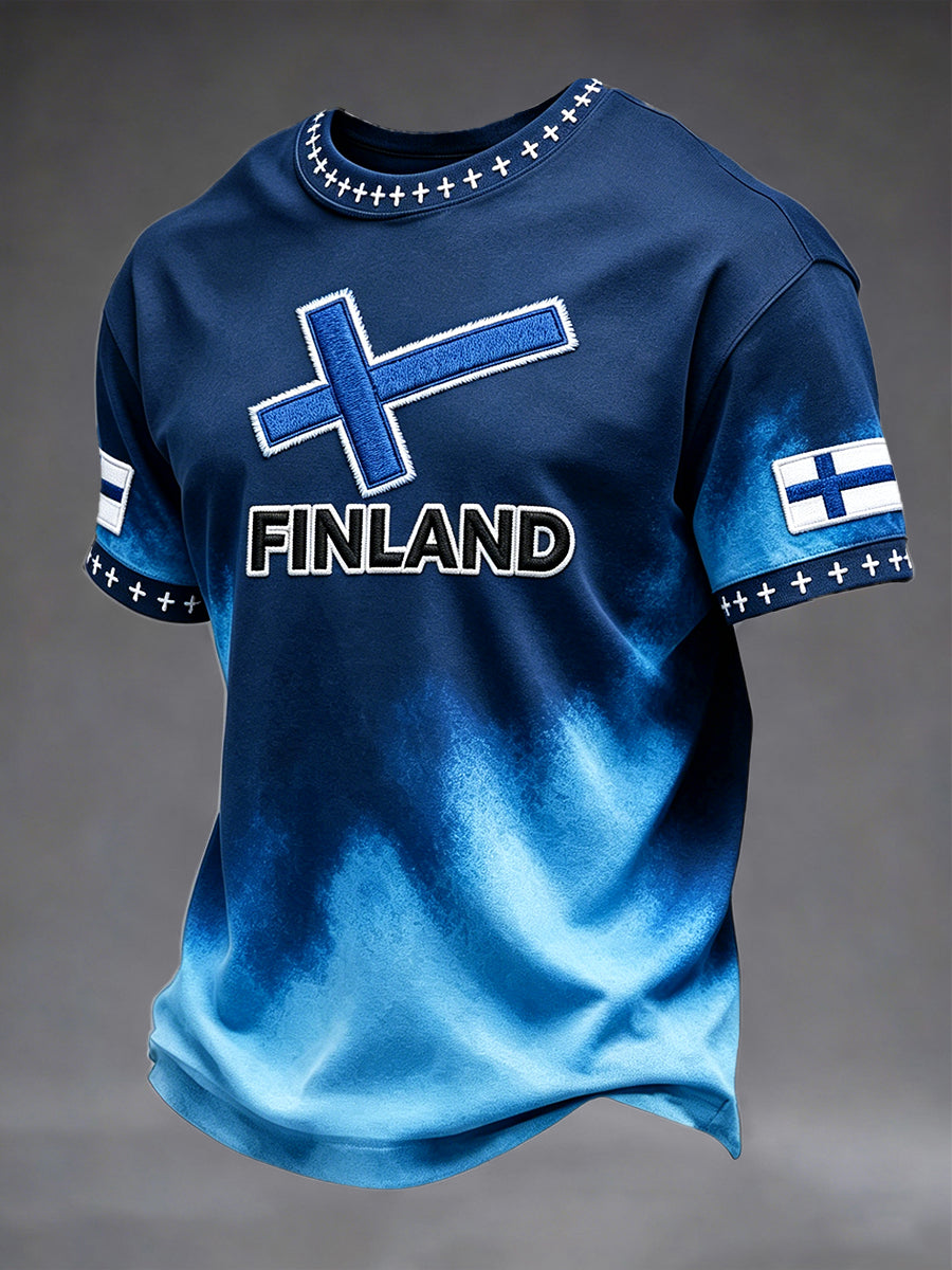 Mäns finska Flag Gradient Print Casual T-shirt