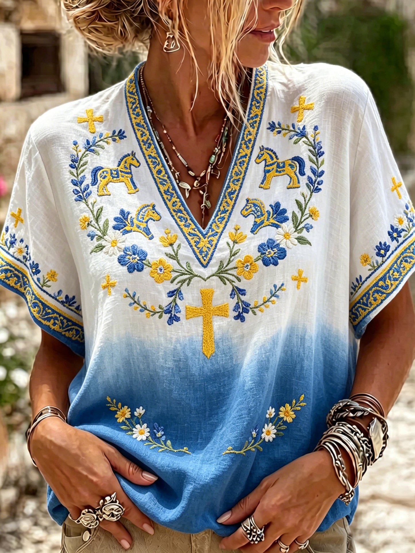 Kvinnors svenska nationaldag minneskonst Skriv ut V-Neck Topp