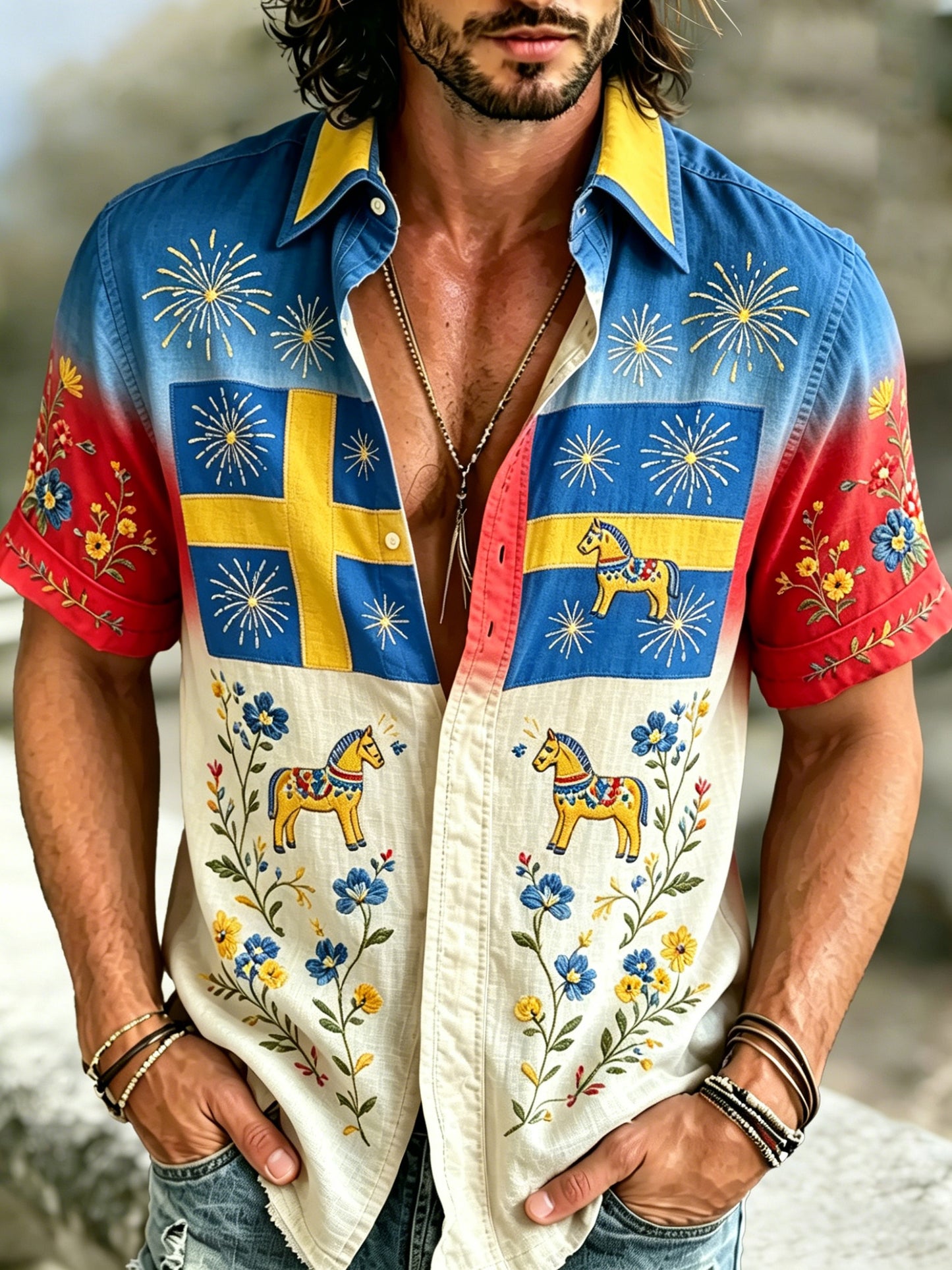 Herrens svenska nationaldag minneskonst Skriv ut kortärmskjort