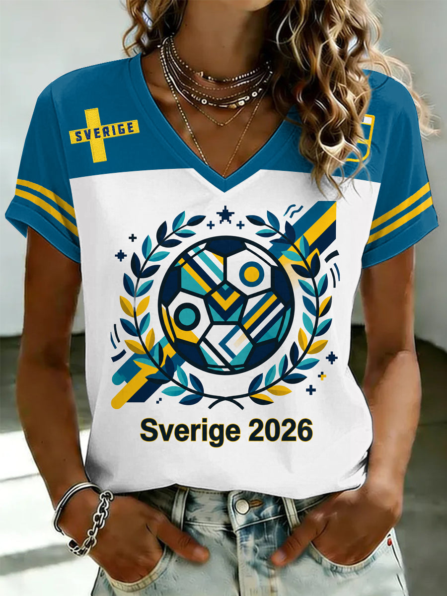 Kvinnors fotboll Tryckt V-hals T-shirt