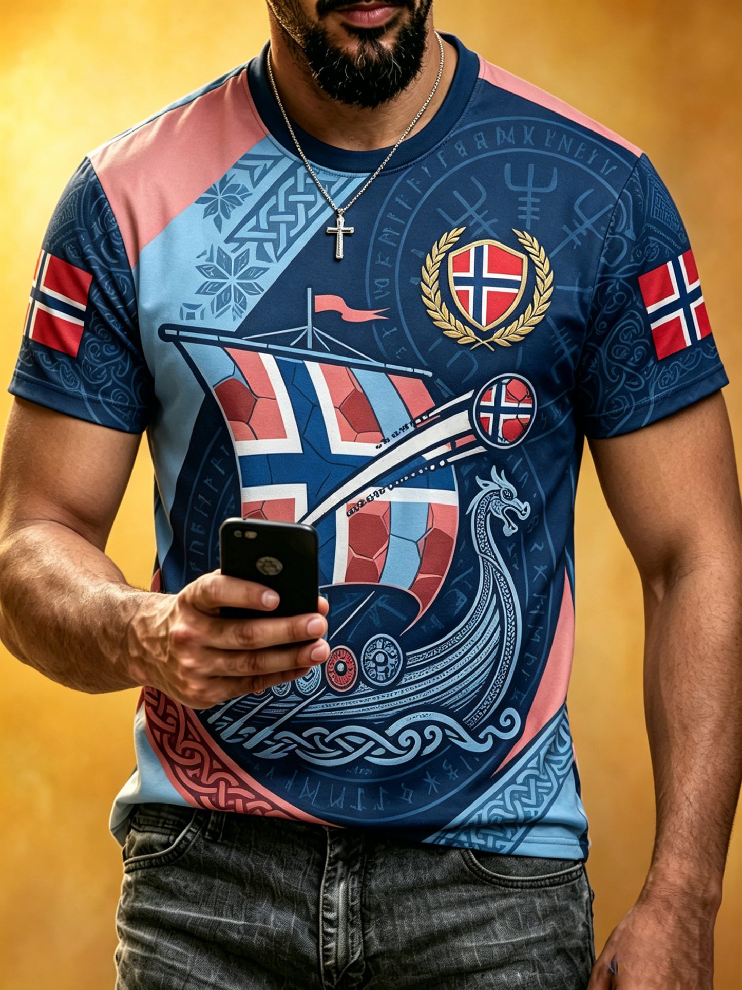 T-skjorte med grafisk trykk til fotballkamp for menn fra Norge