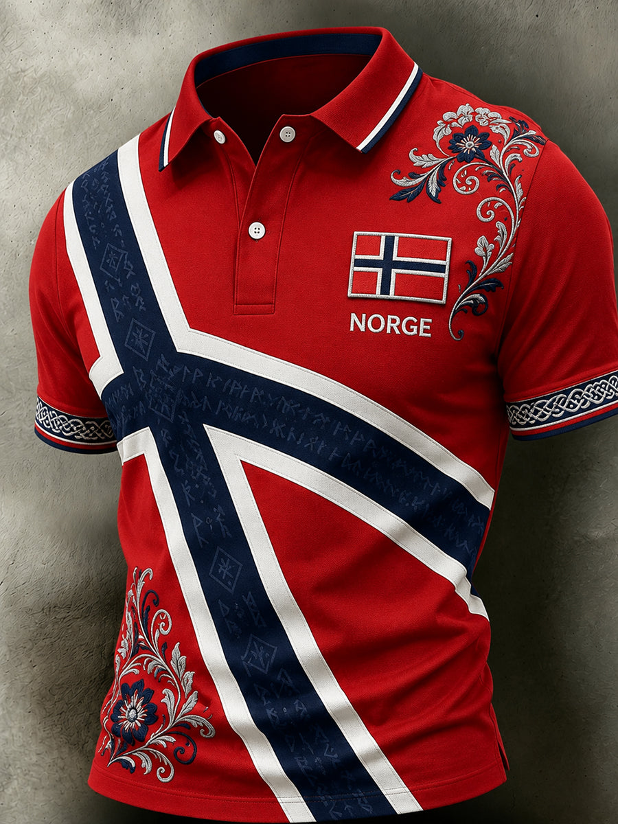 Menns Retro Nordisk stil norsk kunst utskrift i slags polo skjorte