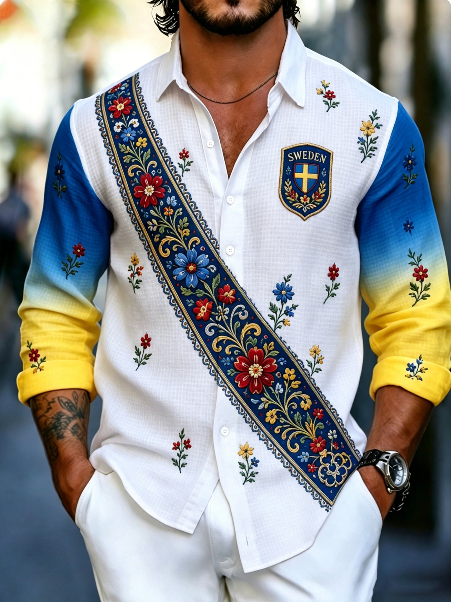 Herrens svenska fest och festival minne konst-Print Långa ärmskjort