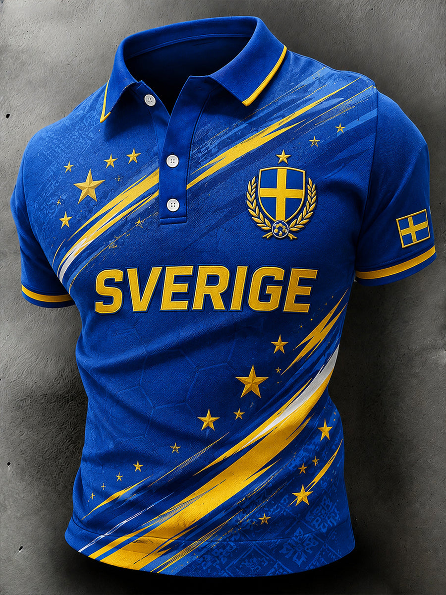Mäns Retro Print Casual Short-Sleeved Polo tröja med fotbolls Elements