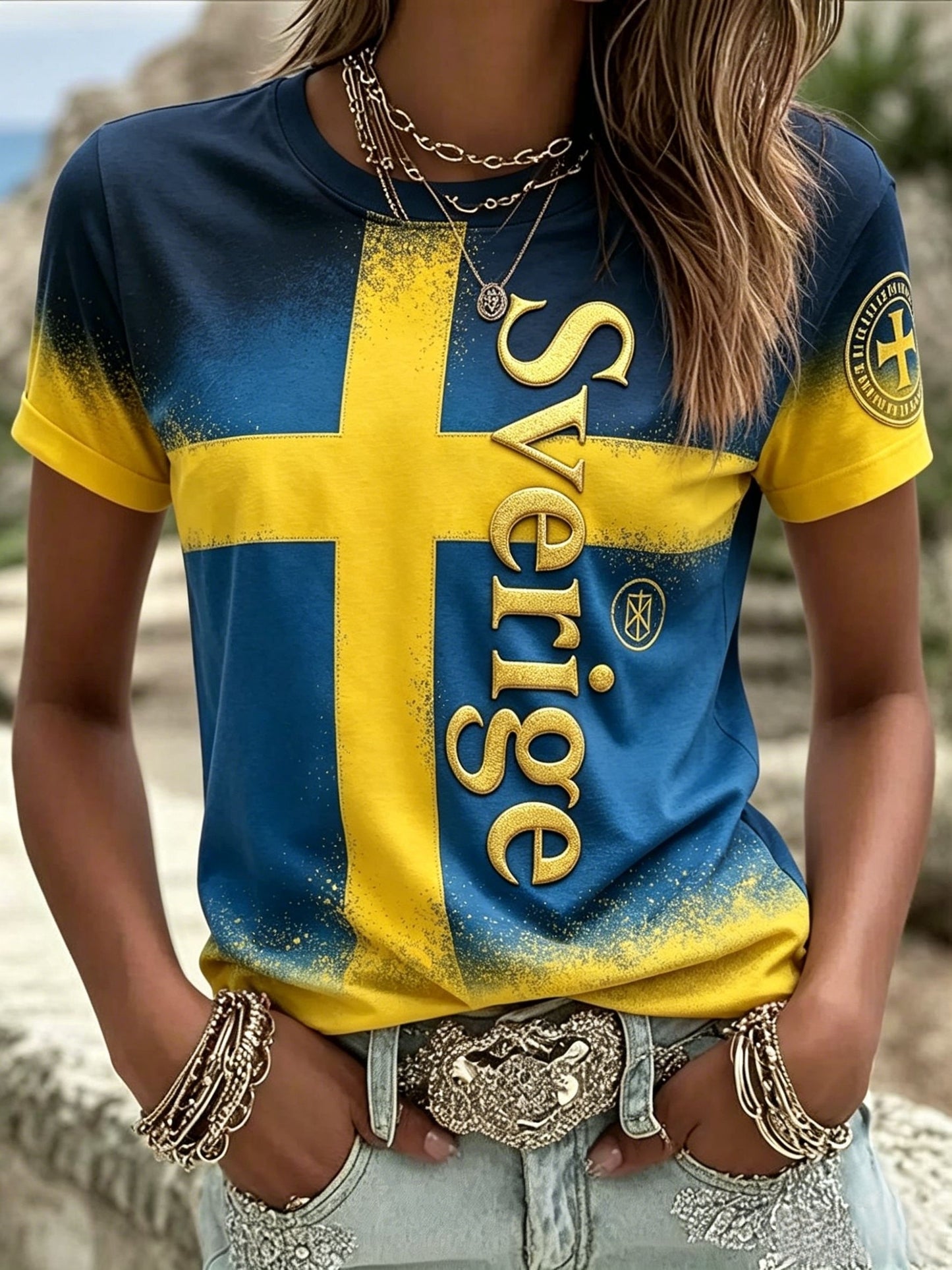 Kvinnors svenska fotboll T-shirt