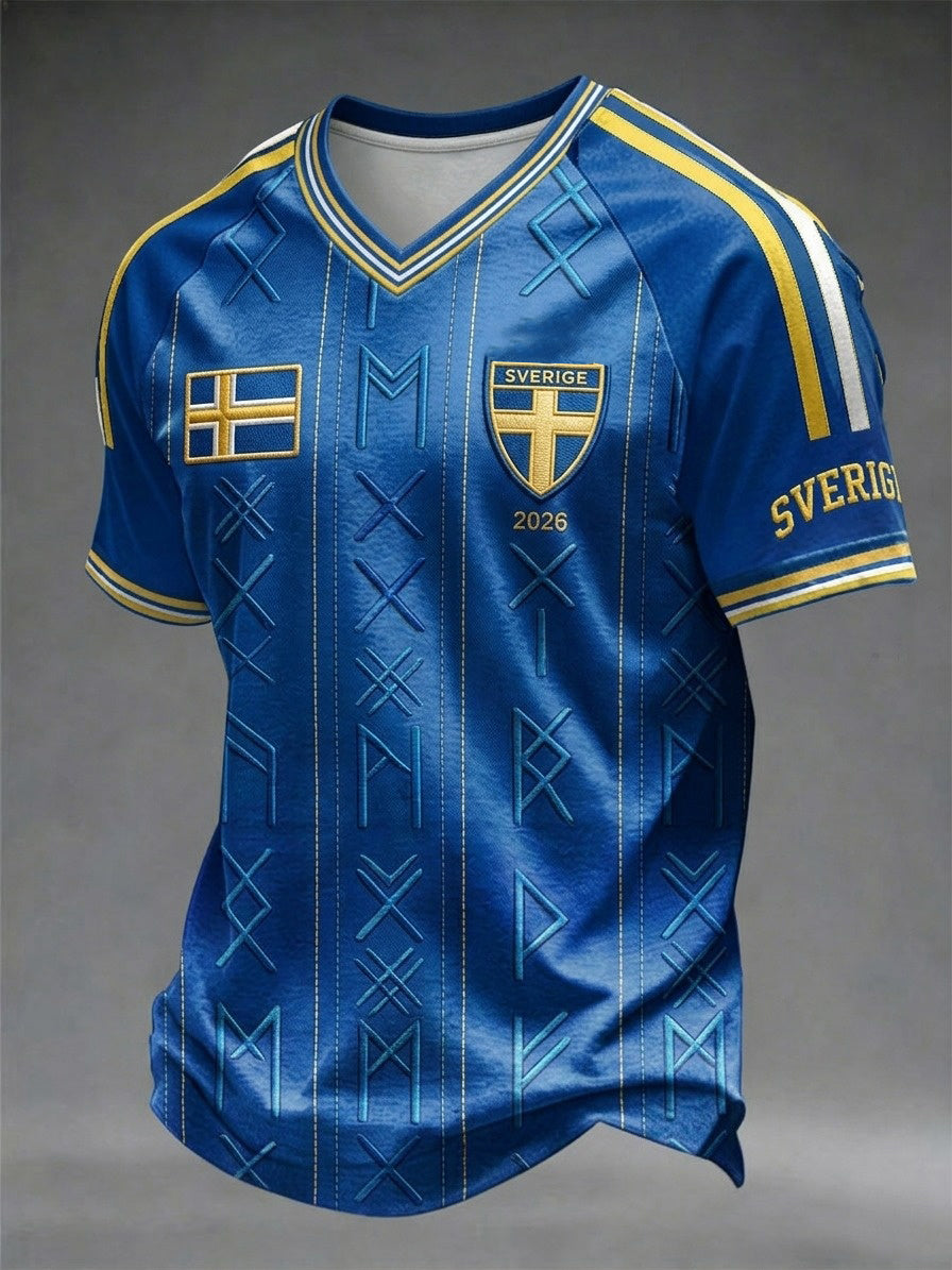 Herrens svenska fotboll V-hals Kort ärm T-shirt
