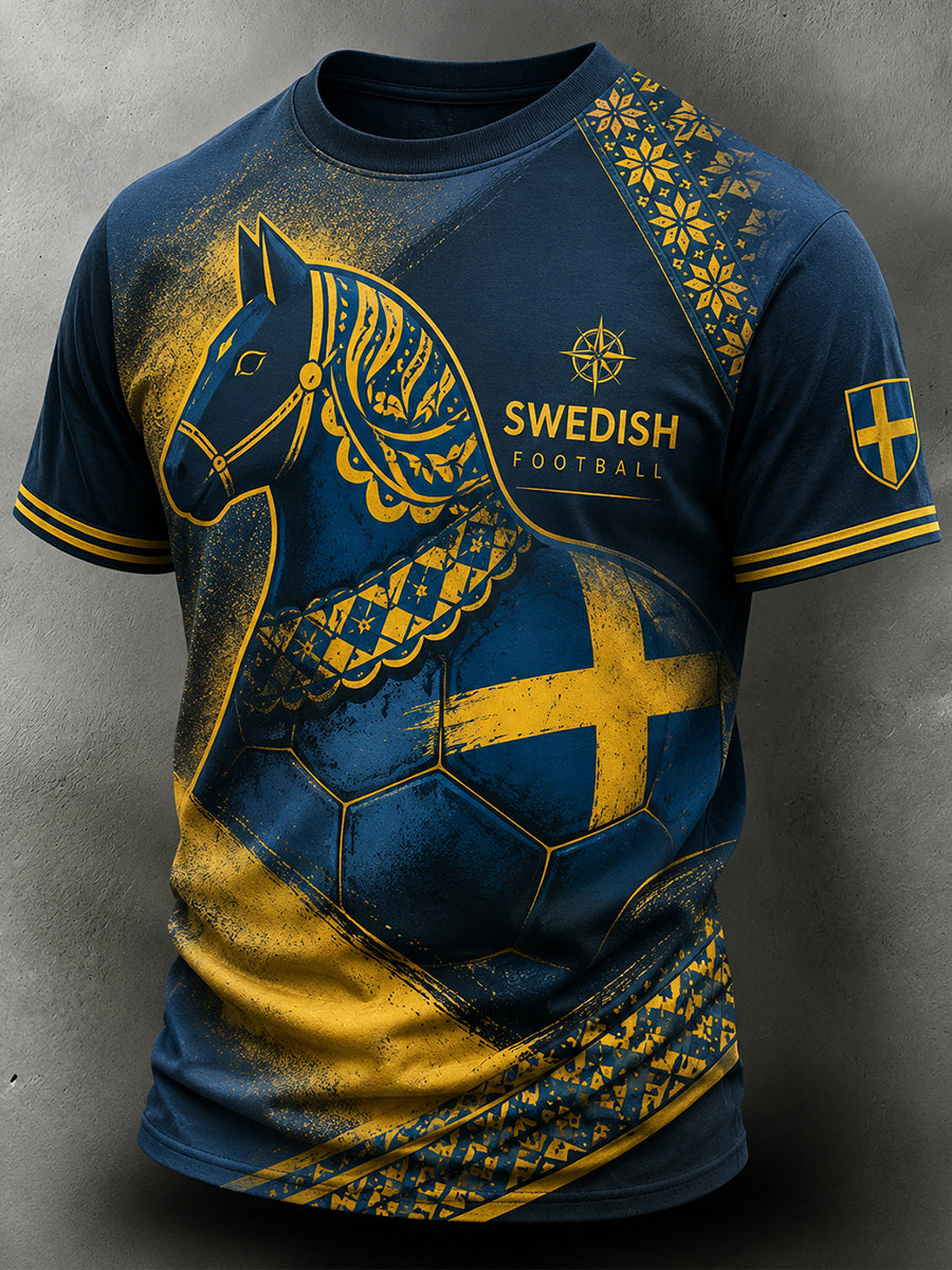 Retro svensk fotbollsfan-konsttryck avslappnad tröja