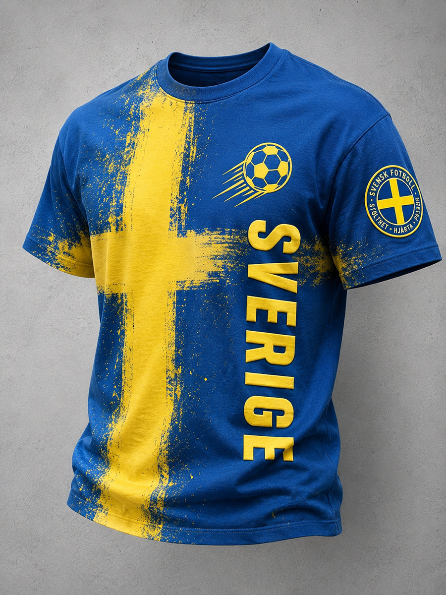 Retro svensk fotbollsfan-konsttryck avslappnad tröja