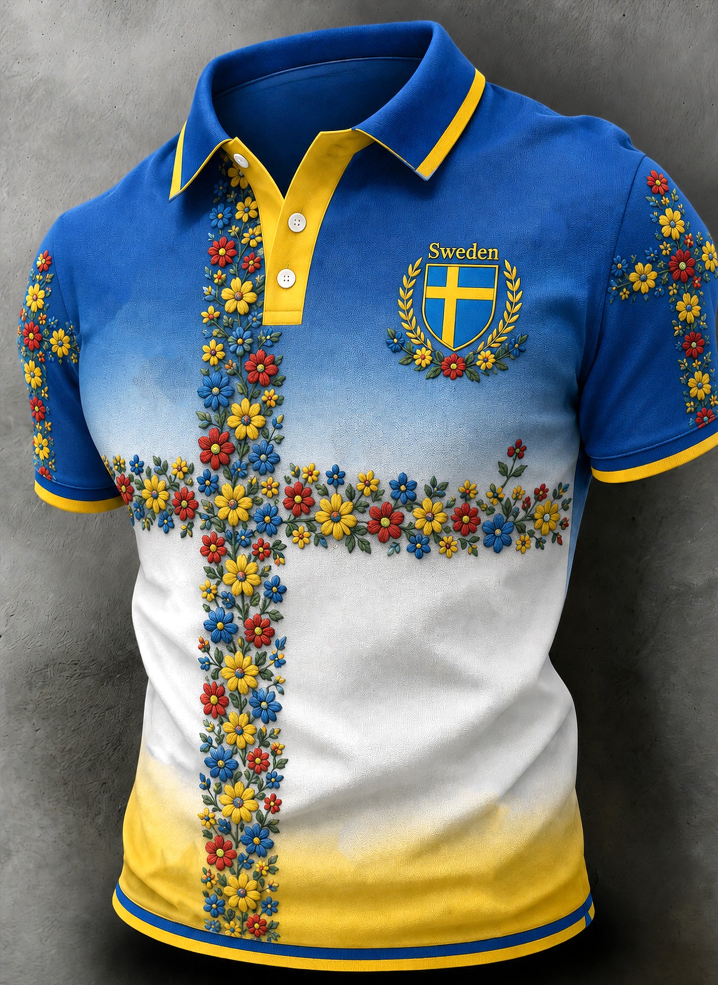 Herrpolotröja med konsttryck till minne av svenska högtider och festivaler