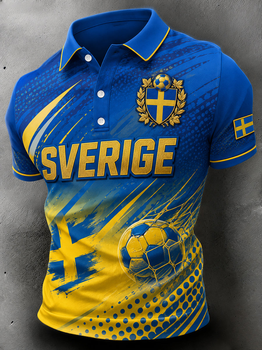 Retro fotbollsmönstrad avslappnad herrpolotröja