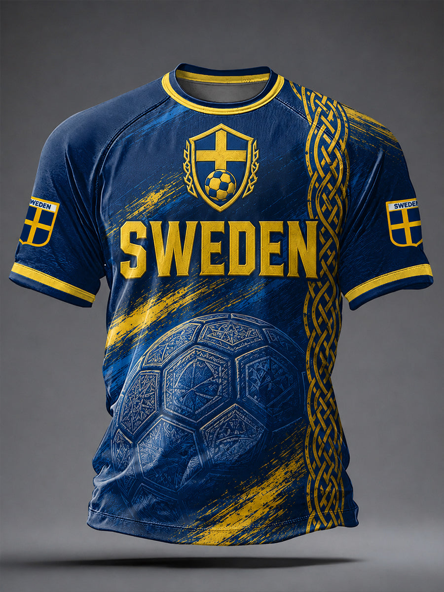 Kvartettmönstrad fotbollssjal för män, vintagestil, tryckt på en avslappnad t-shirt