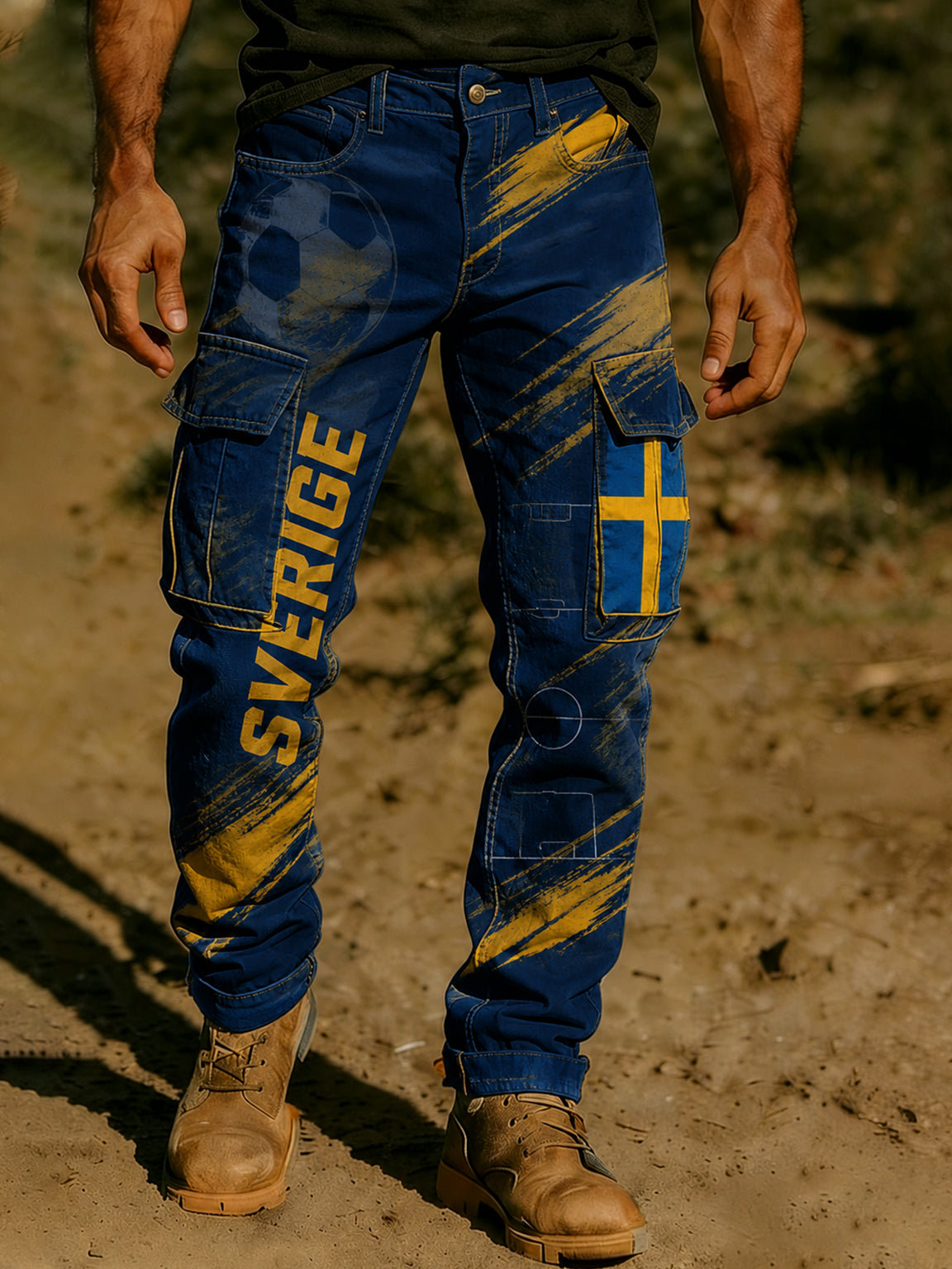 Mäns svensk fotboll Match hejar fan konst Print Byxor
