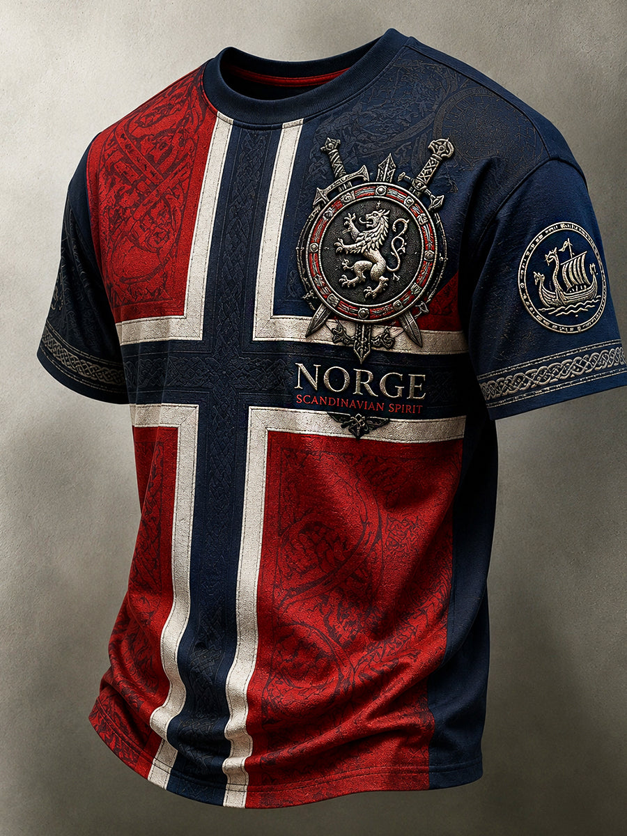 Menns Retro Nordisk Stil Norsk Kunsttrykk Fritidst-skjorte
