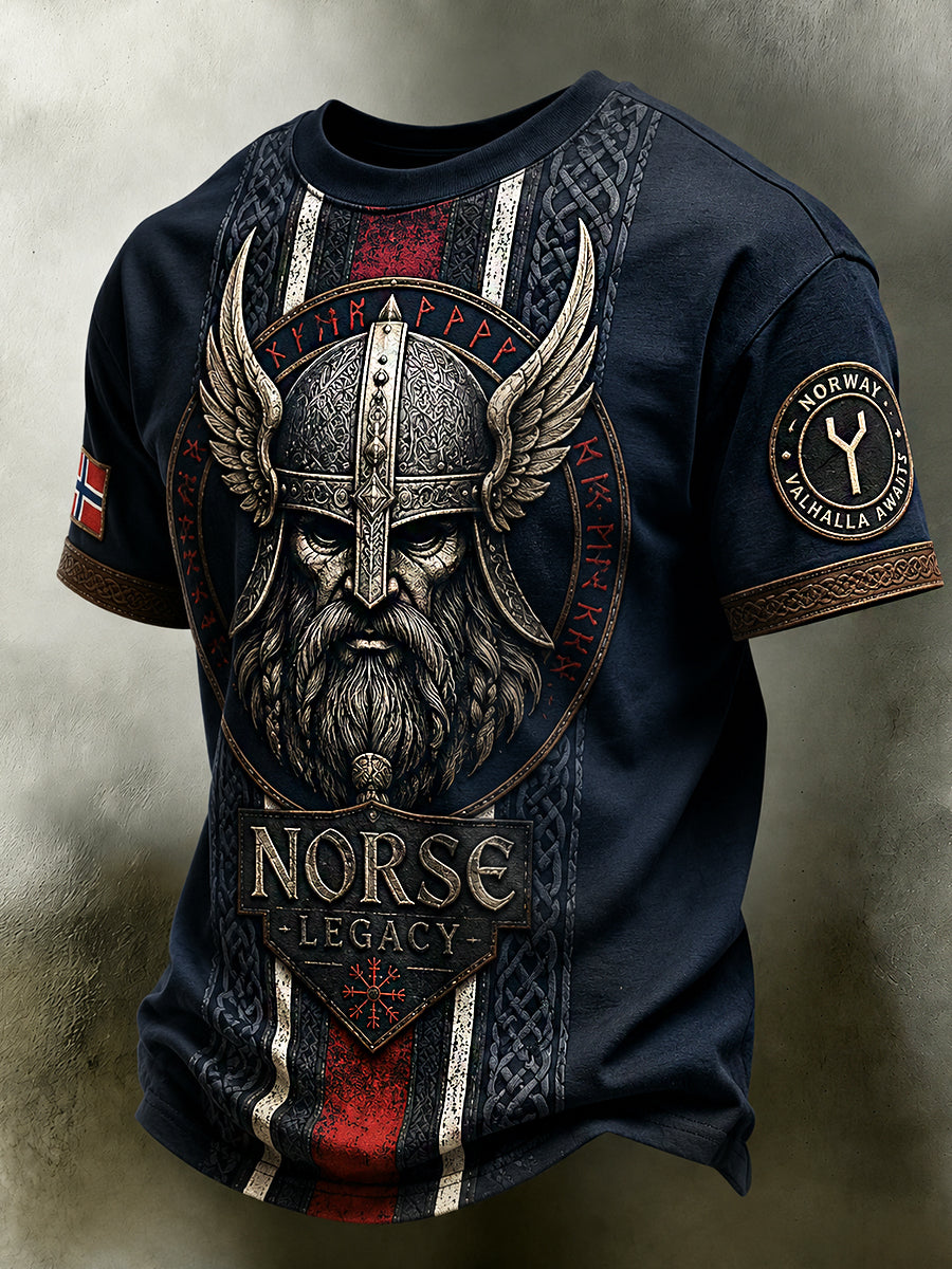 Menns retro nordisk stil norsk kunsttrykk avslappet poloskjorte