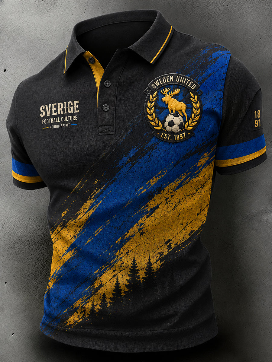 Mäns kortärmade Polo tröja med fotboll tryckt