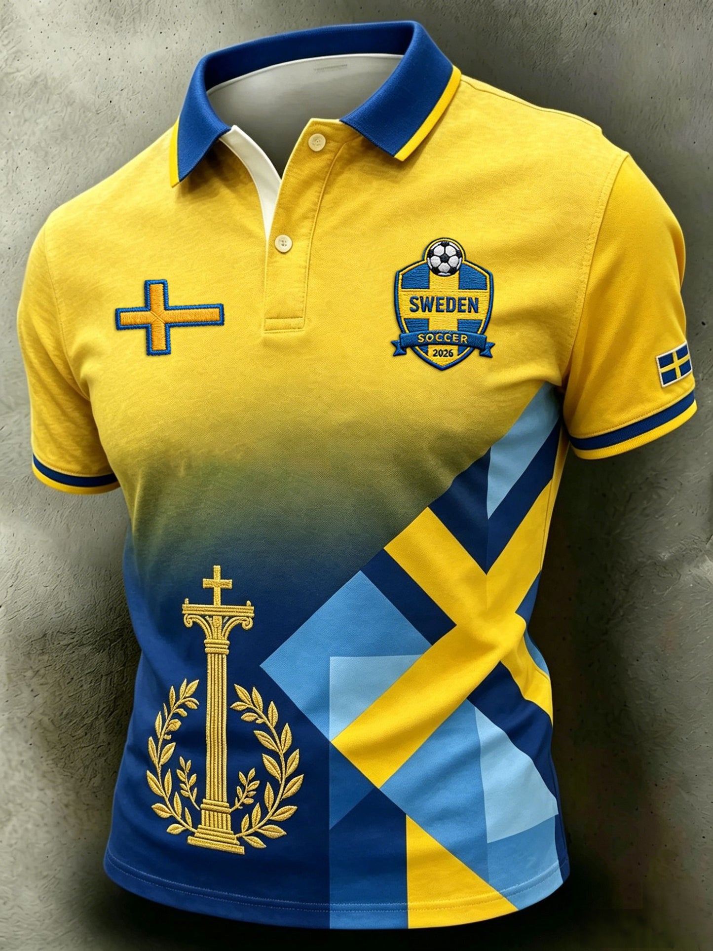 Retro svensk fotbollsstil 2026 lappad luftig pikétröja