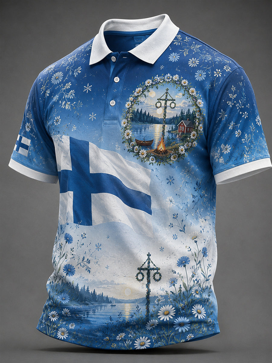 Miesten juhannusfestivaalin painokuvioinen rento puolipaita lyhyillä hihoilla