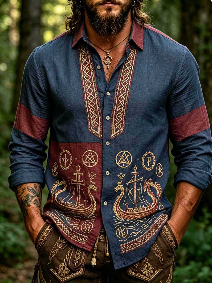 Menns mote vikinga kunsttrykkskjort