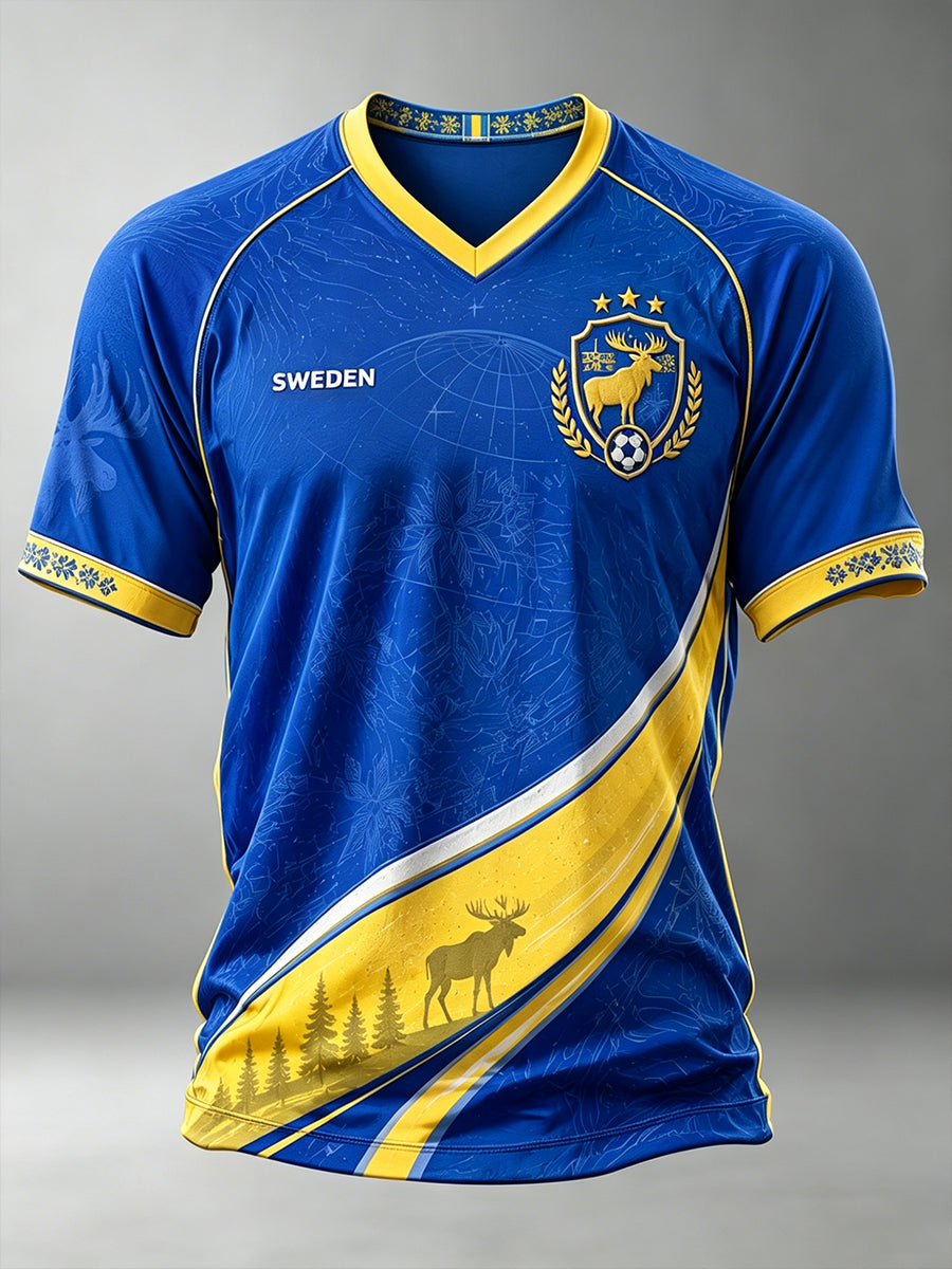 Mäns konstnärliga fotboll-tema utskrift V-hals kort ärm T-shirt