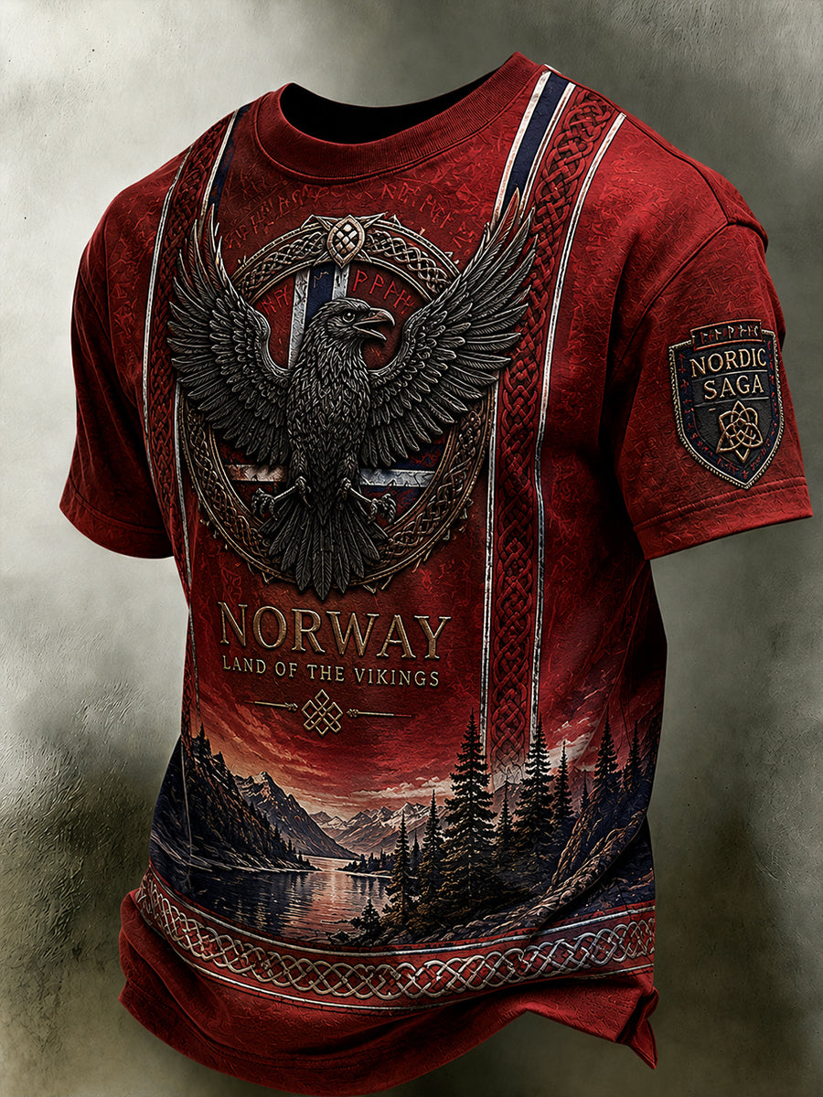 Herrlig retro-T-skjorte i nordisk stil med norsk kunsttrykk
