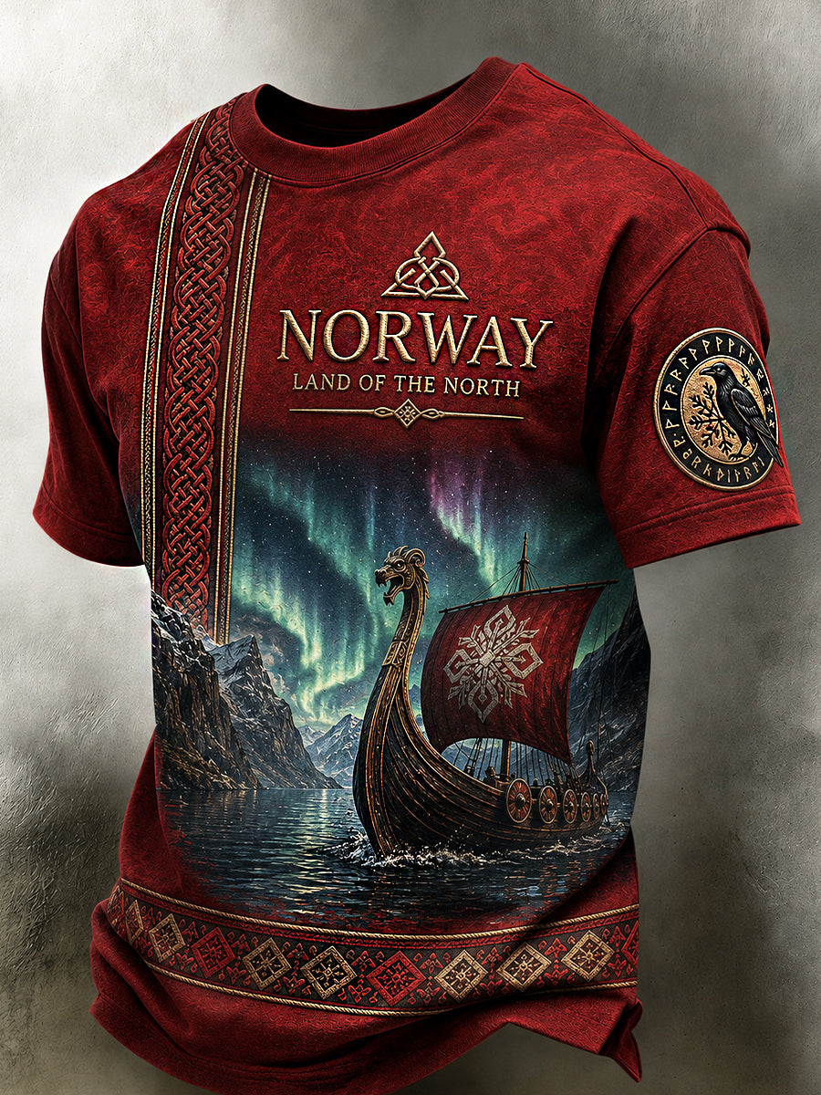 Herrlig retro-T-skjorte i nordisk stil med norsk kunsttrykk