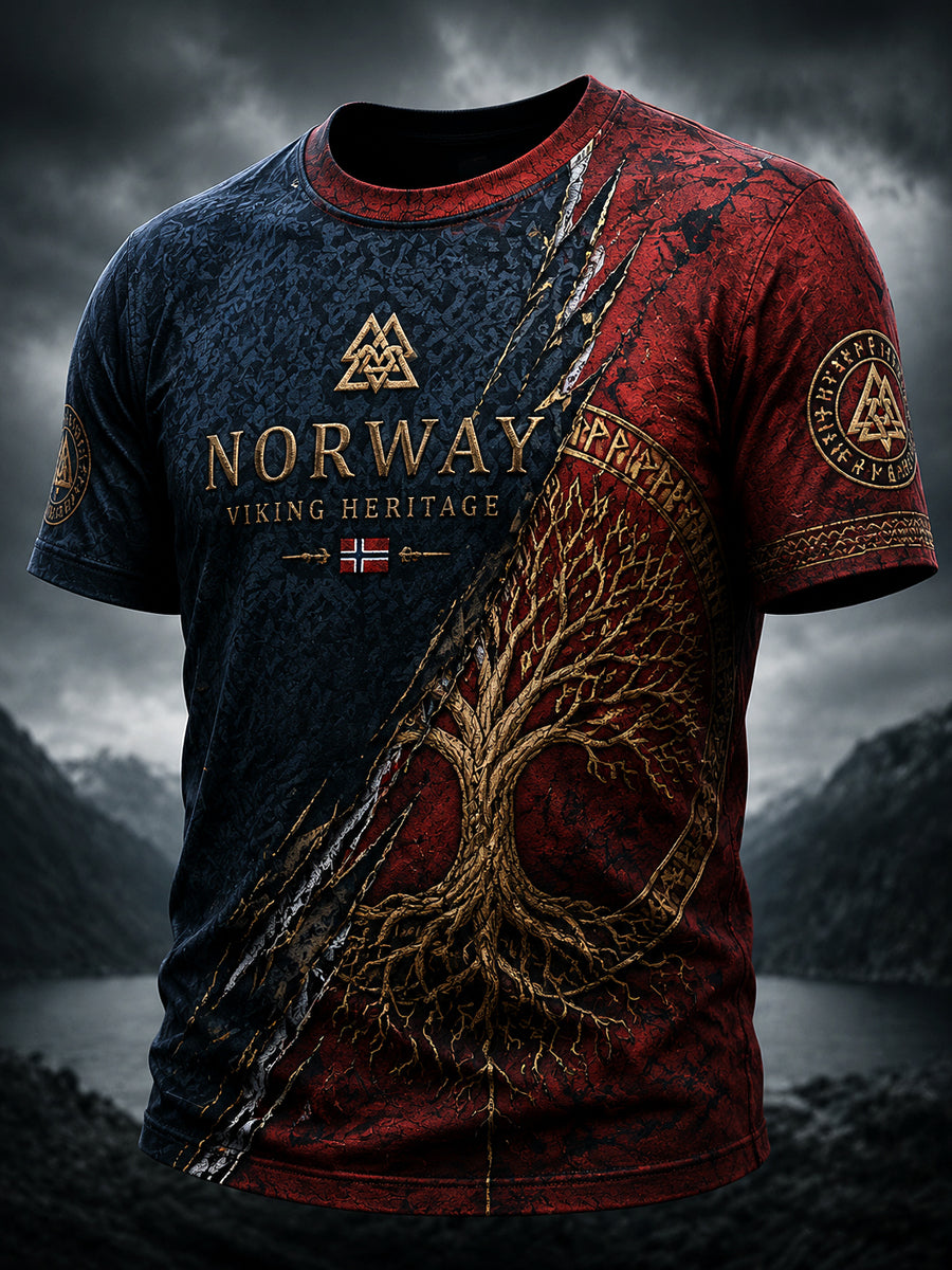 Retro norsk Totem-patchwork Artistic Casual T-shirt