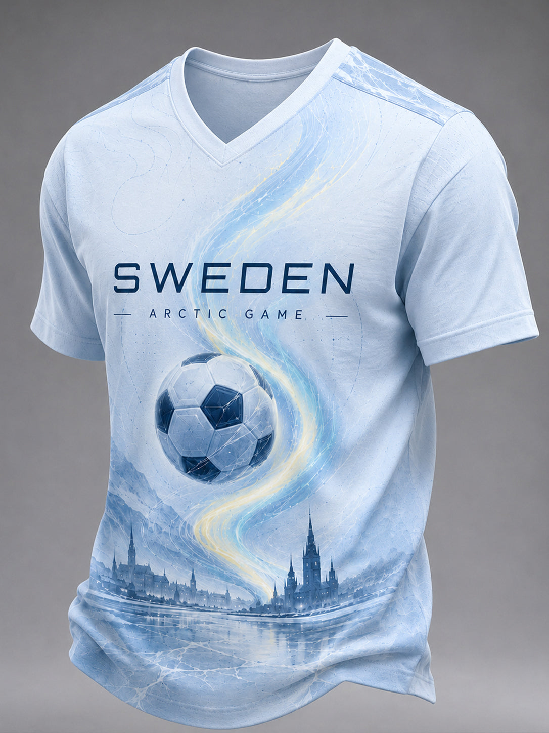 Mäns fotbolls-tema tryckt V-hals kort ärm T-shirt
