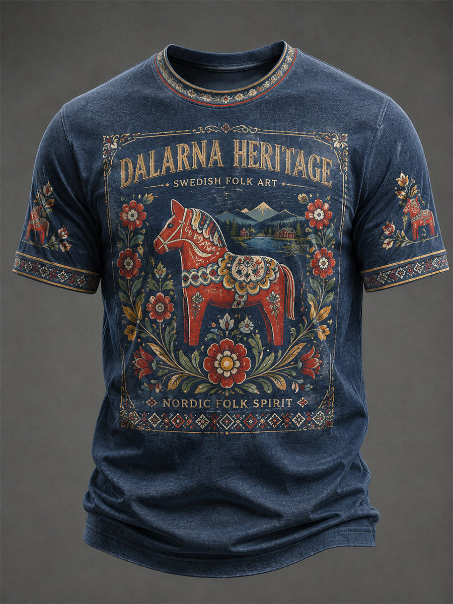 Herrtröja med tryckt svensk dalahäst