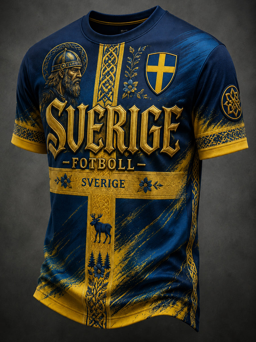 Herrar Retro Svensk Fotboll Supporterkonst Tryckt Avslappnat Tröja