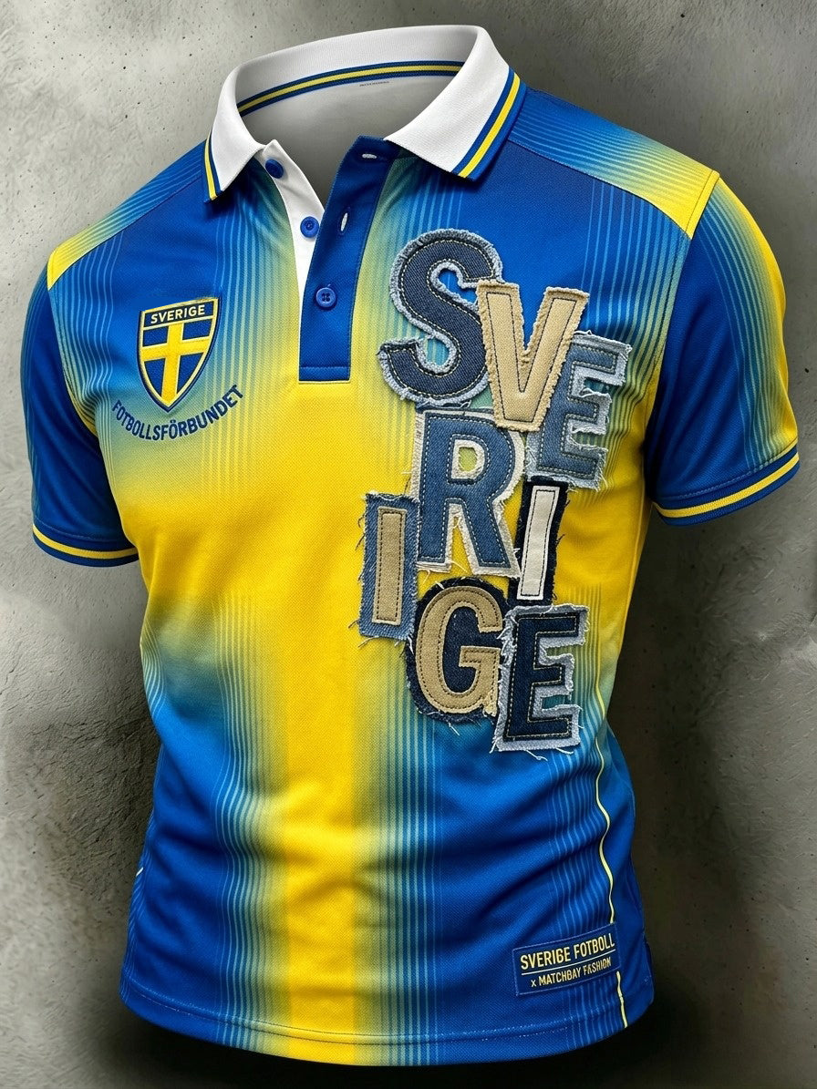 Herr Retro Svensk fotbollsfläkt Casual Sporty Polo tröj