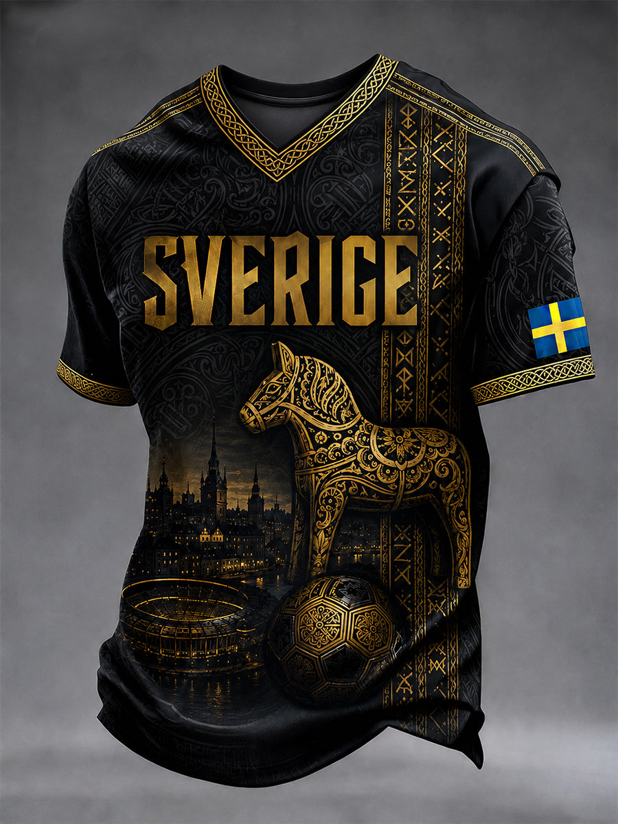 Retro svensk fotbollsfan-konsttryck avslappnad tröja