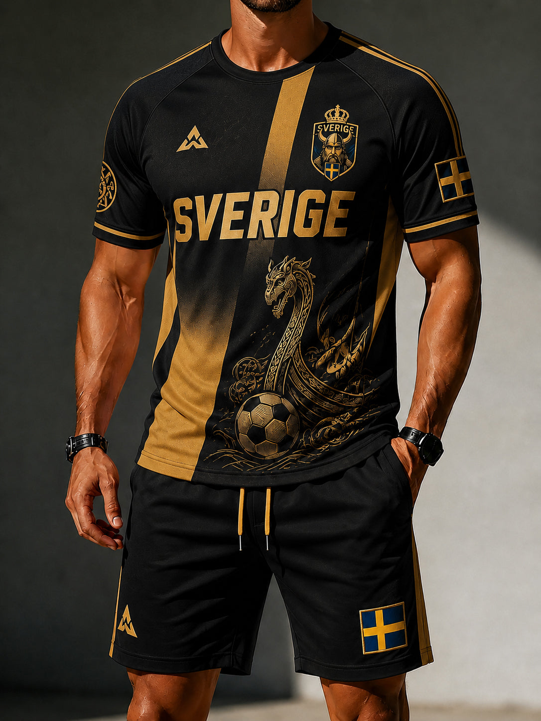 Herrset med fotbollsmotiv – kortärmad tröja och shorts