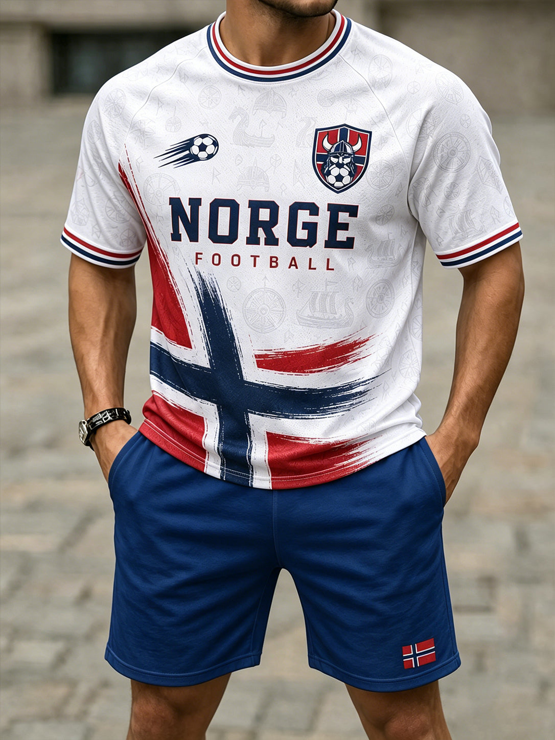 Menns Retro-viking fotballutskrift T-shirt-set