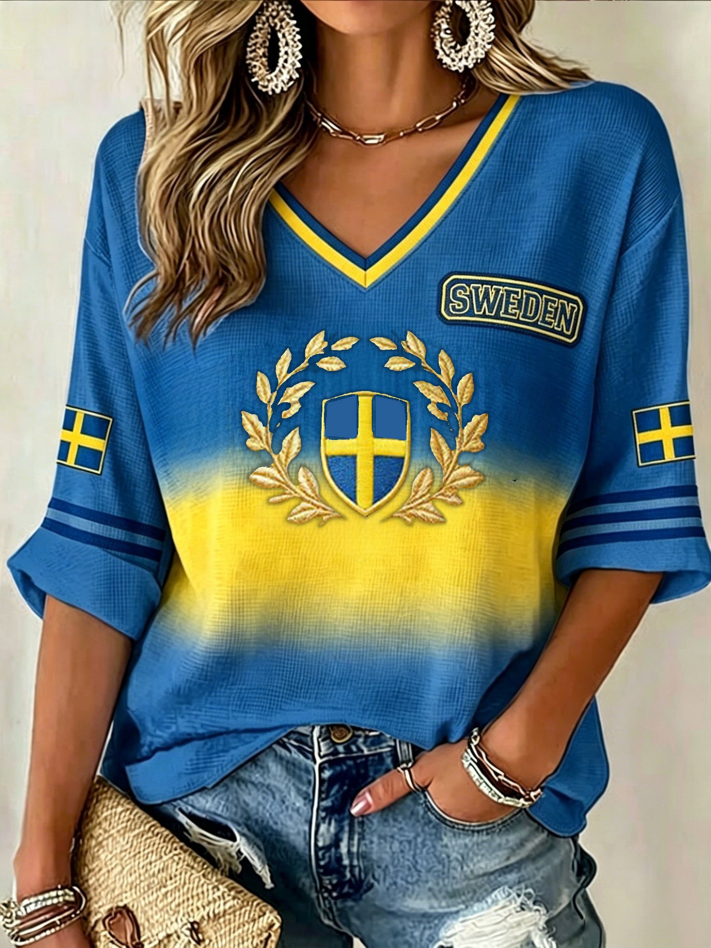 Damer Retro Sverige Fotboll Älskare 2026 Tryckt Lässig T-shirt