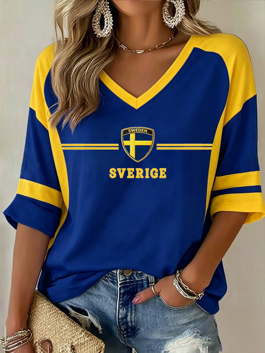 Damer Svensk Fotbollstryck Avslappnad T-shirt