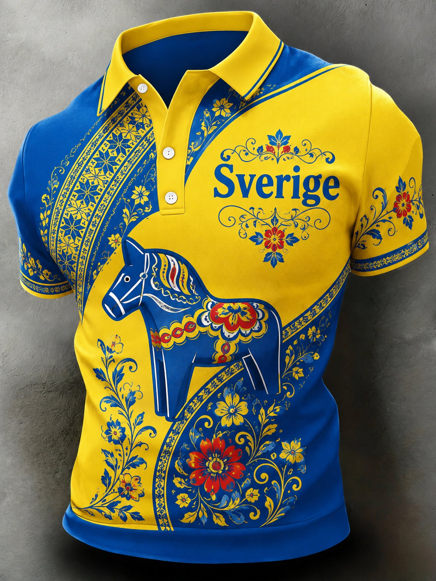 Konstnärlig tryckt polotröja för män till minne av Sveriges nationaldag